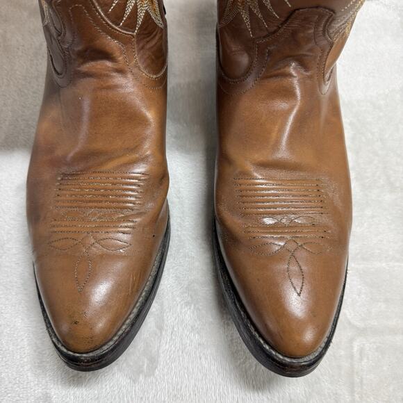 Tony Lama Leather Boots Men 10 EE Brown Cowboy Western Pointed Toe Embroidered - Picture 3 of 16